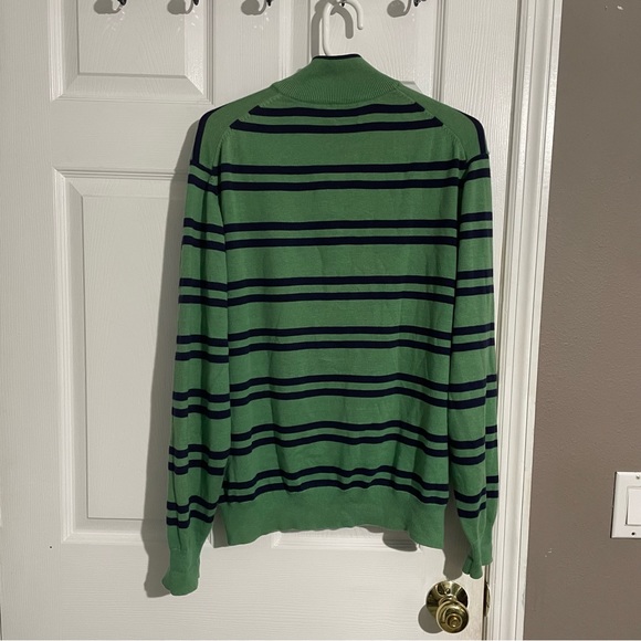 Andrew Carrington Mens Large Cotton Cashmere Sweater 1/4 Zip Pullover Green Blue - Picture 3 of 3